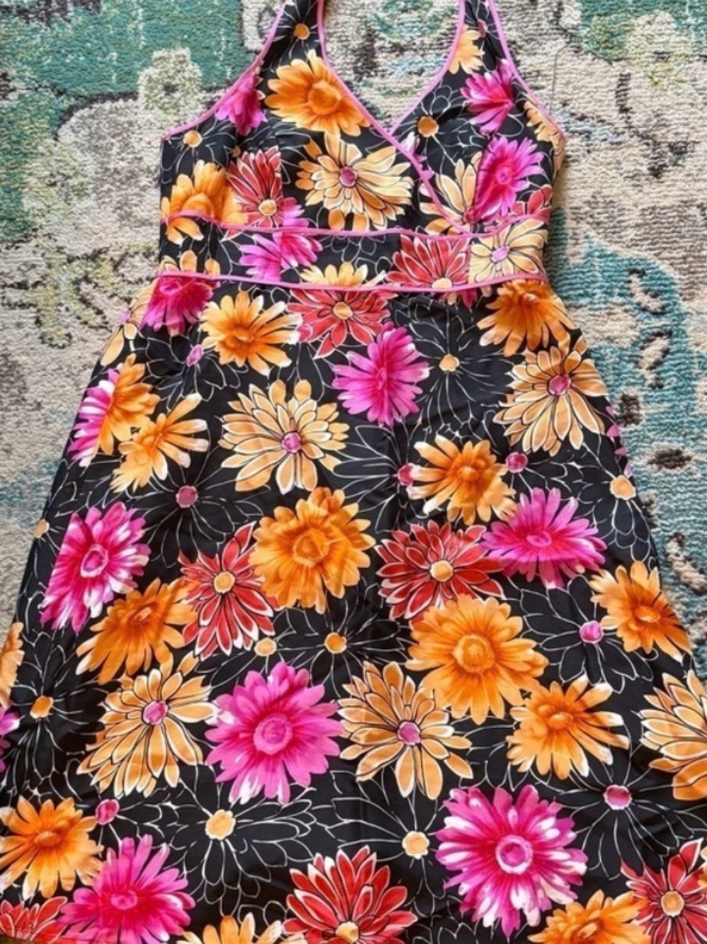 M Madison Studio 100% Silk Floral Halter Dress – Size 14 (Y2K / Early 2000s)